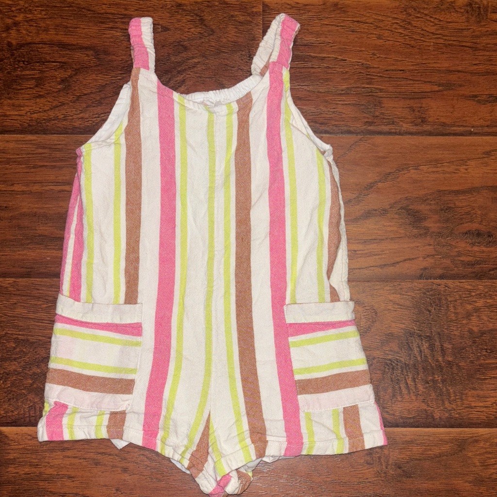 Wonder Nation Pink, Brown, And Green Striped Kids Romper